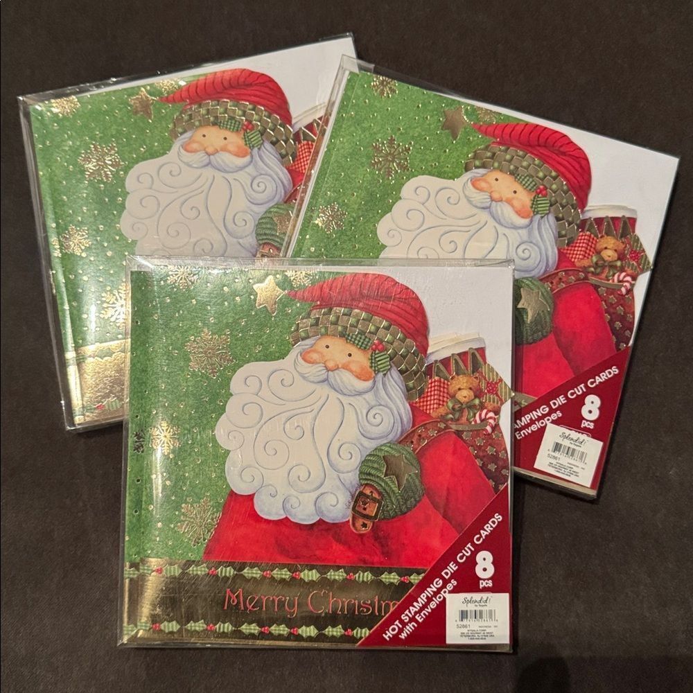 Santa Christmas Cards + Envelopes 3 Packs each has a Set of 8 (32 total) NEW